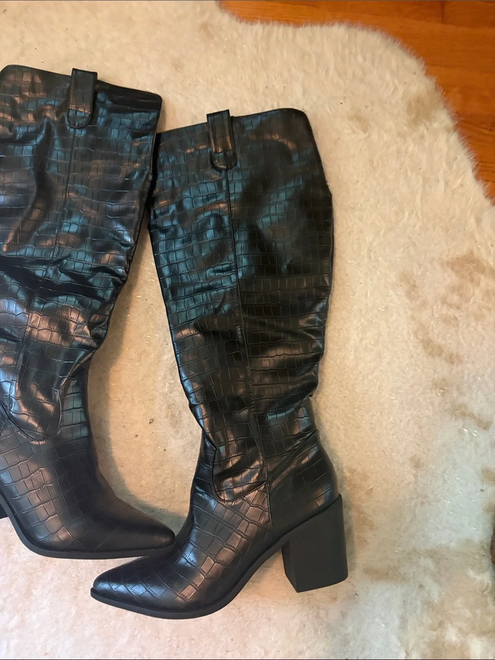 Never Worn XWC Black Croc-Embossed Knee Boots - Women